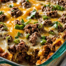 Easy and low carb beef philly cheesesteak casserole.